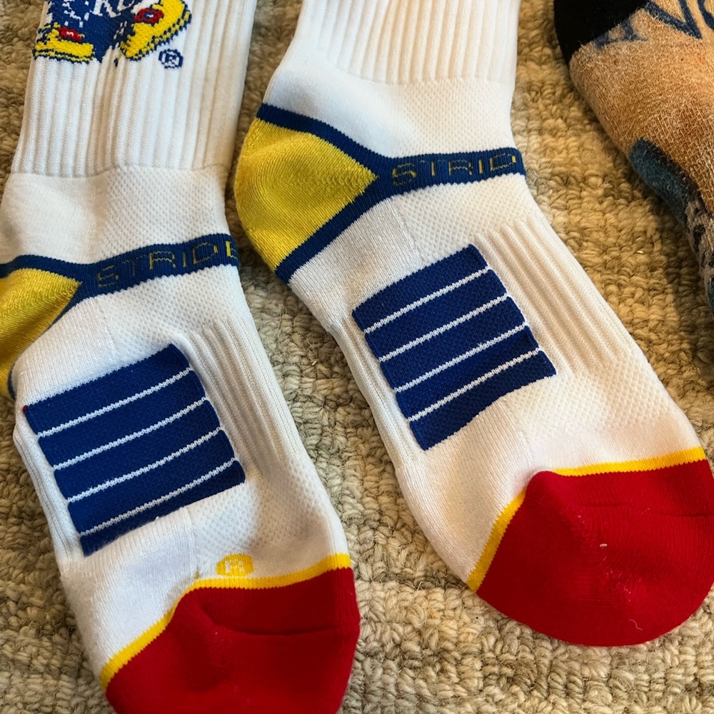KU Kansas Jayhawks Men's Crew Socks - White and Multicolor and new shoe strings - Picture 3 of 8